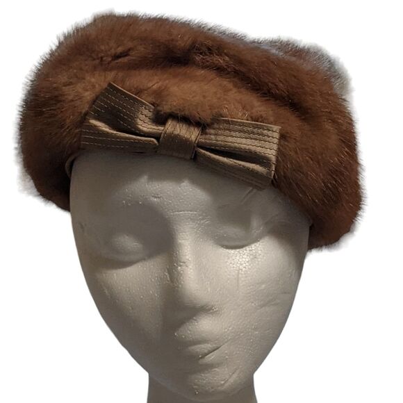 Pollack  mink fur pill bix hat with bow - Picture 1 of 10